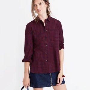 Madewell Shrunken Ex-Boyfriend Plaid Button Up Shirt Gingham Check Red Small